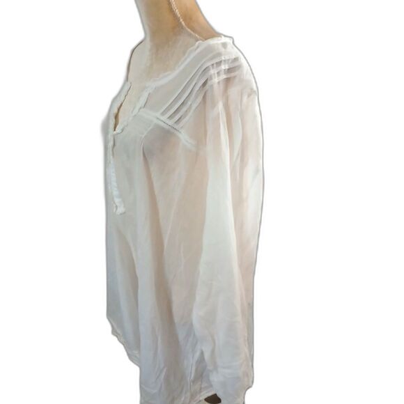 DKNY Jeans White Peasant Blouse 22/24W 100% Cotton Pintuck Ruffle Boho Top 31” - Picture 5 of 6